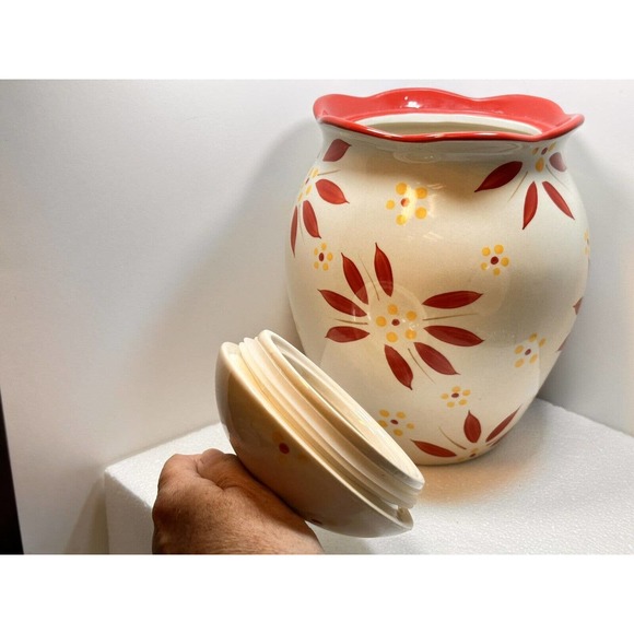 Temptations Old World Red Canister Cookie Jar with Lid 6.5" x 9" EUC - Picture 2 of 9
